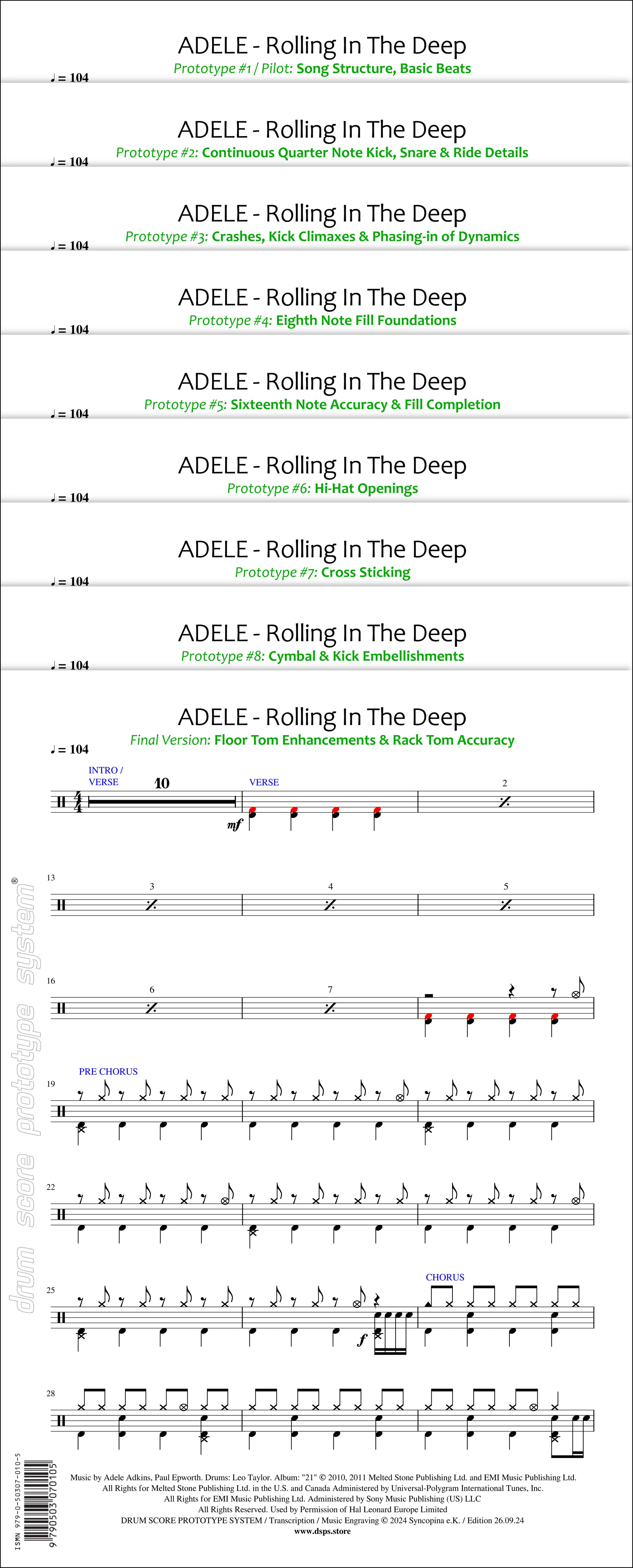 ADELE - Rolling In The Deep | Drum Sheet Music – Drum Score Prototype ...